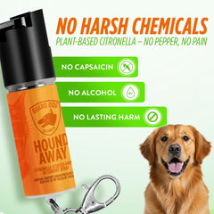 Guard Dog Security dog deterrent spray in action against off-leash dogs.