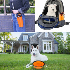 Guardians collapsible dog bowls attached by carabiner for convenient outdoor meals.