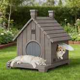 GULAIMOAO outdoor cat house front view showing weatherproof resin and shelter durability