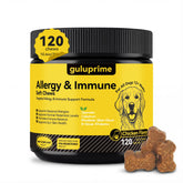 Guluprime dog allergy relief chews packaging for easy daily use.