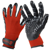 H HANDSON pet grooming gloves front view for gentle brushing and deshedding.