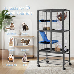 HABUTWAY cage with open shelf storage for toys and treats.
