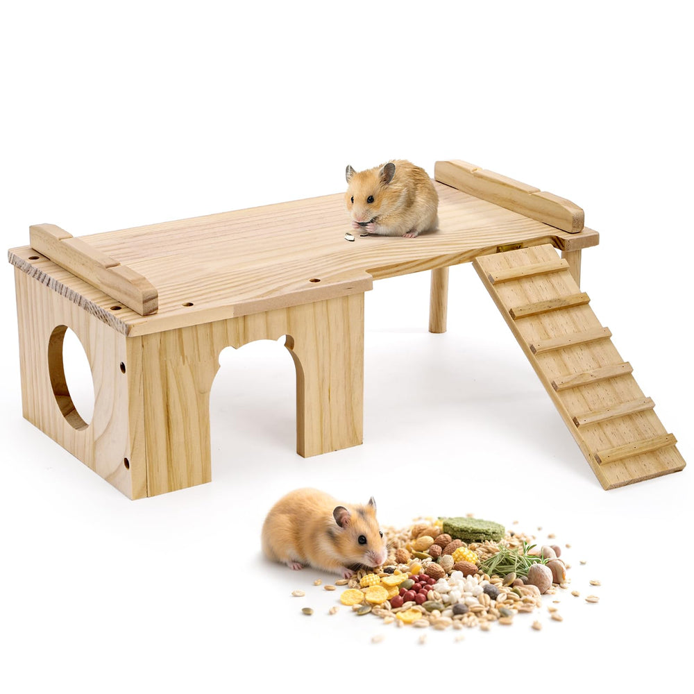 Hacaroa hamster hideout with ladder for climbing and resting.