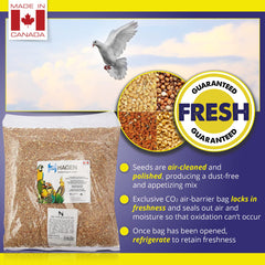 Hagen Pigeon Dove Seed Mix dust-free texture close view highlights quality ingredients.