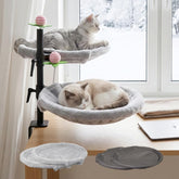 Haijunnm Double Cat Desk Bed showing 360° rotation for dual-cat viewing while you work