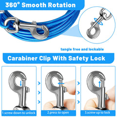 HaiYUAN dog tie-out cable 15ft offering greater reach for roaming in parks and yards.