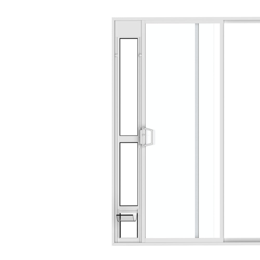 Hakuna Pets white glass patio door panel provides unobstructed outdoor view