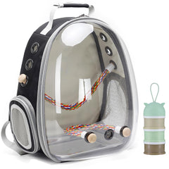 Halinfer Bird Travel Backpack with clear shell for safe parakeet transport