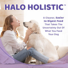 Halo Healthy Grains chicken recipe in broth can showing real chicken and ingredients