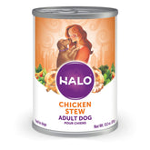 Halo Healthy Grains dog wet food with chicken in broth in bowl, promoting hydration and flavor