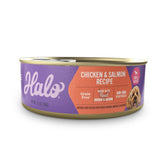 Halo Small Breed Wet Dog Food can with chicken and salmon for a palatable meal.