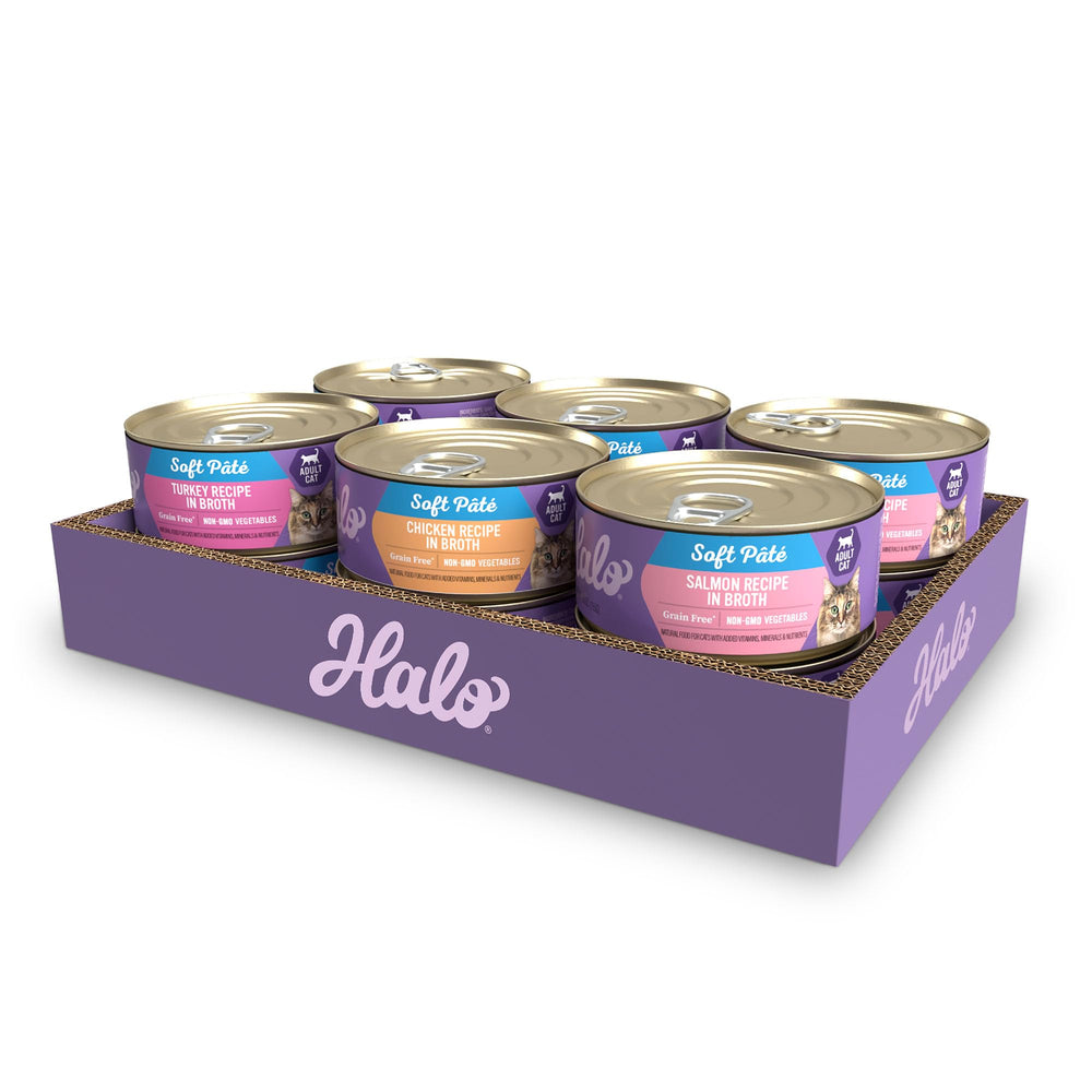 Halo wet cat food pate chicken serve: flavorful, protein-rich meal cats love