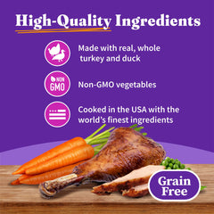 Halo small-breed ingredients with fruits and vegetables highlighting non-GMO produce