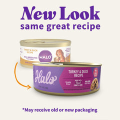 Halo small-breed wet dog food close-up showing tender chunks and smooth texture