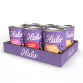 Halo wet dog food variety pack can with whole meat stews and vegetables