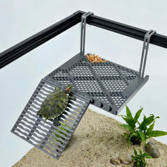 Halomyyth SolidForm hanging turtle platform with built-in food tray for mess-free feeding.