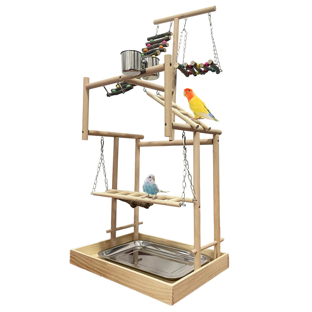 Hamiledyi natural wooden bird playground offers a sturdy, safe space for climbing and enrichment.