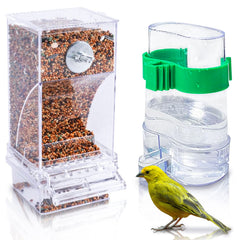 Hamiledyi No Mess Bird Feeder mounted outside cage for clean feeding.