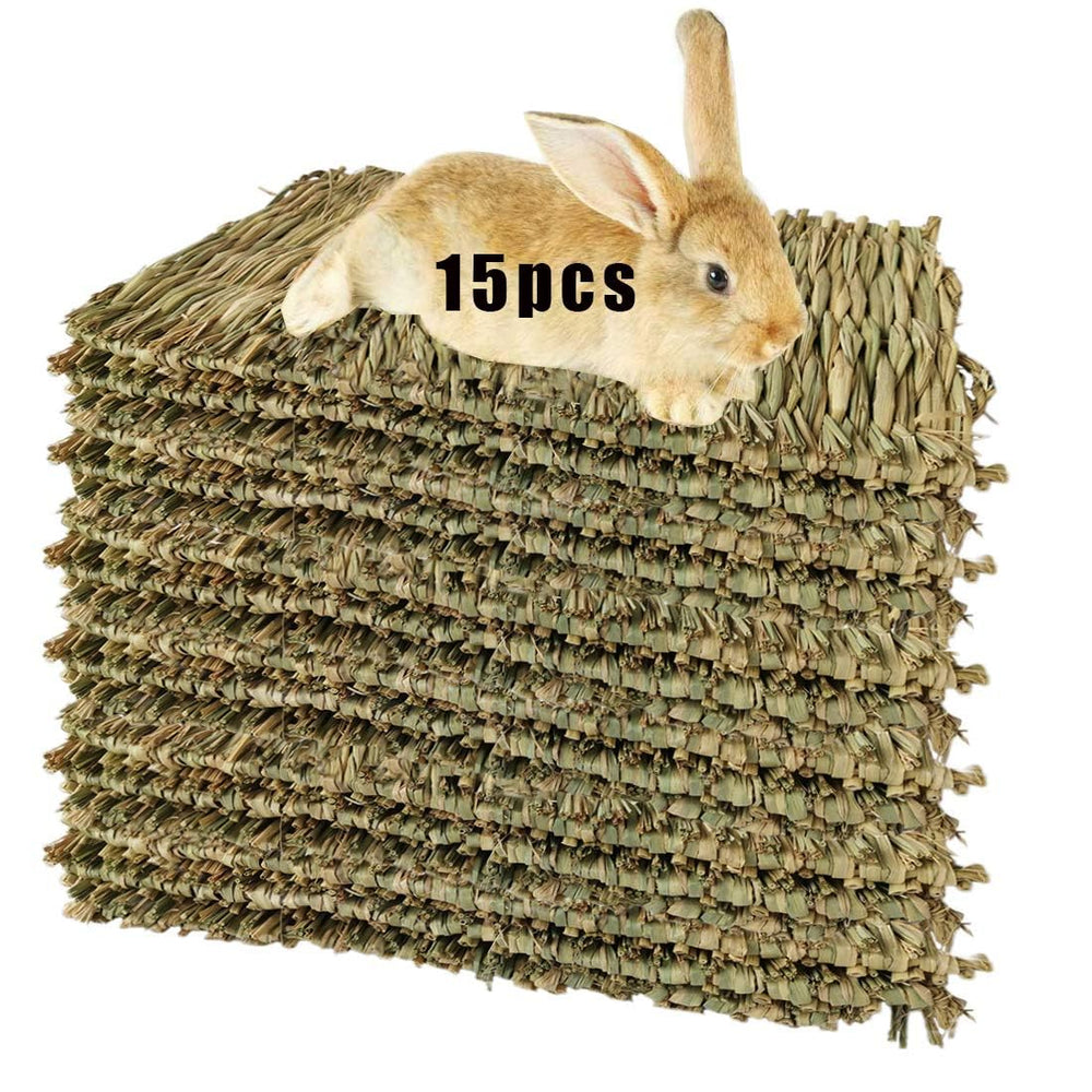 Hamiledyi woven bed mat for rabbits inside a cage provides a soft, chew-friendly surface.
