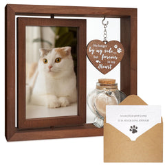 HAMUIERS cat memorial frame with double-sided display for easy memory rotation.