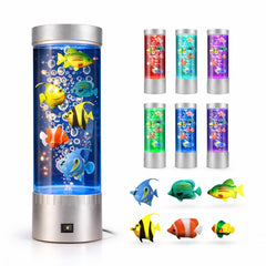Handsbrain Bubble Fish Lamp shows six fish swimming in bubbles for a calming visual.