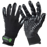 H HANDSON grooming glove front view removes loose fur with gentle bristles.