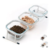 Hannadepot elevated cat bowls with tilted glass design for easier feeding.