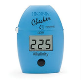 Hanna Instruments HI755 Checker HC display shows clear, readable alkalinity readings for reef tanks.