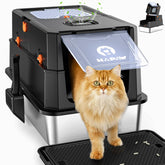 HAPAW stainless steel litter box with lid, flip-top for quick, mess-free cleaning