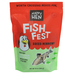 Happy Hen Treats Fish Fest dried minnow for training and calcium-rich nourishment.