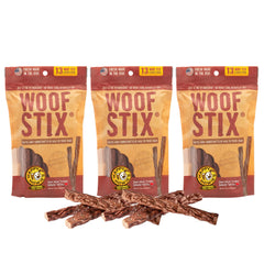 Happy Howie's Woof Stix pack shot—natural, hormone-free treats for dogs.