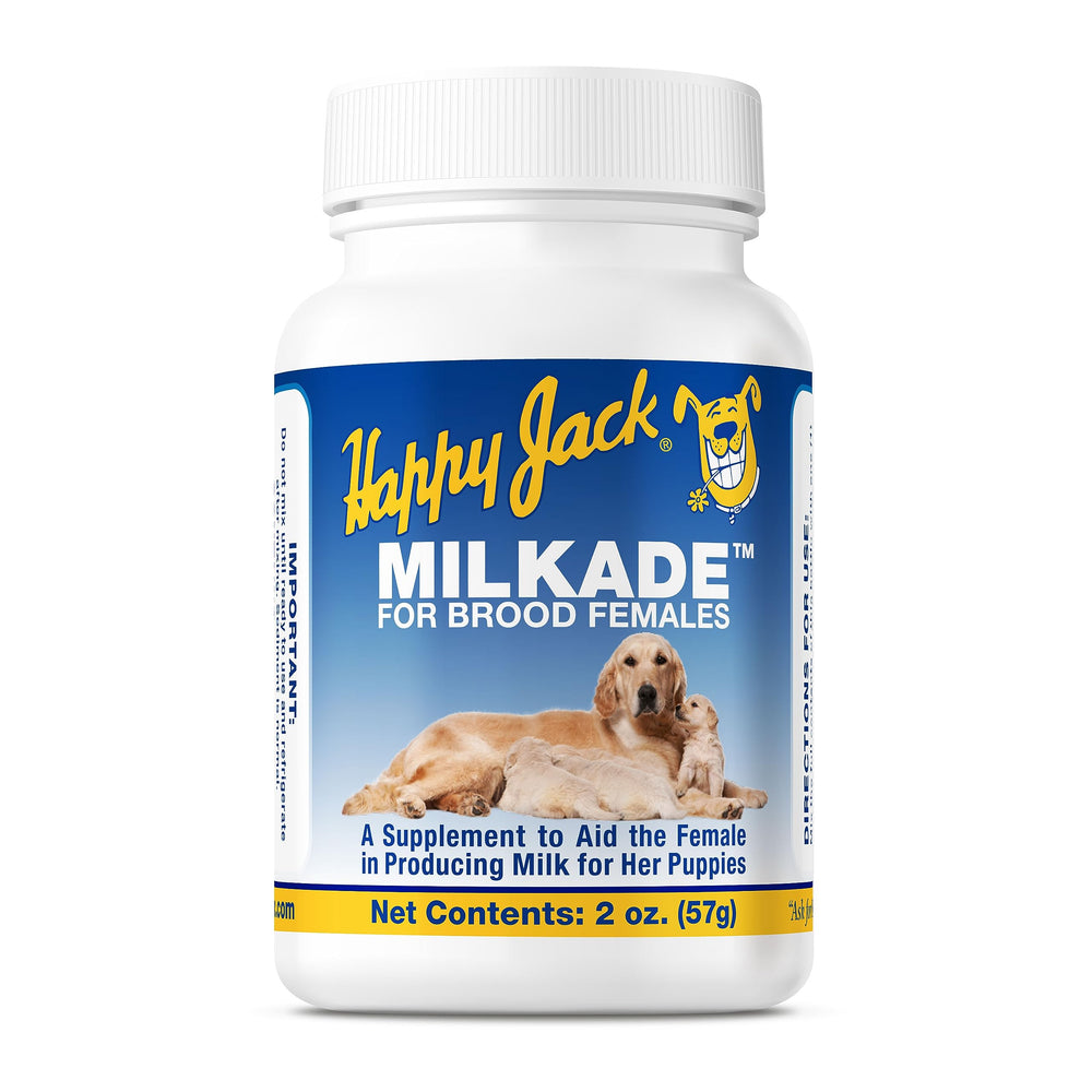HAPPY JACK Milkade bottle-front promotes healthy milk production after whelping.