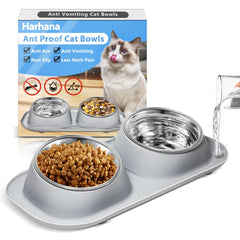 Harhana Ant Away tilted bowls on a stand for comfortable feeding and stability.