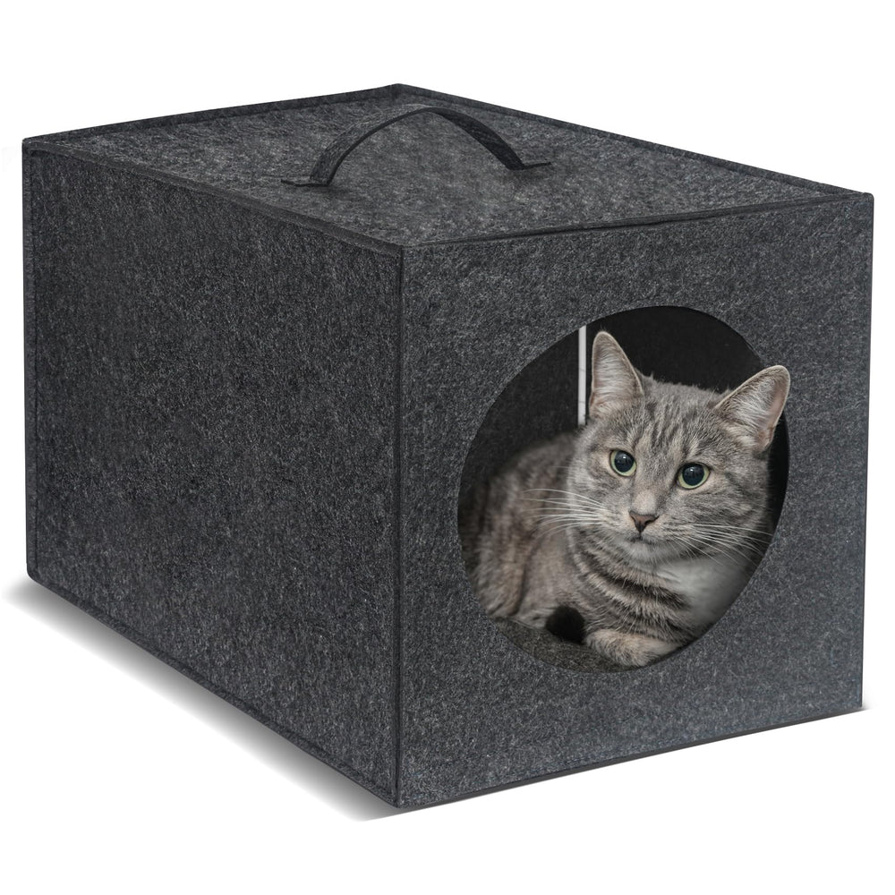 Harhana Cat Cave: 13-inch felt cube bed, cozy hideout for indoor cats.