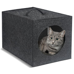 Harhana Cat Cave: 13-inch felt cube bed, cozy hideout for indoor cats.