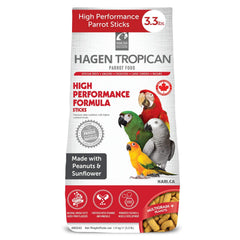 Hari Tropican stick packaging highlighting premium parrot nutrition for growth and breeding