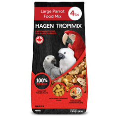 Hari Tropimix large parrot food bag showing varied grains and dried fruits for enrichment.