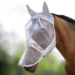Harrison Howard CareMaster fly mask with full-face design for eye and nose protection in Moonlight Silver