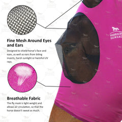 Harrison Howard fly mask eye-space with UV protection for sunny days.