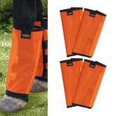 Harrison Howard fly boots orange full view for secure stay-on protection.