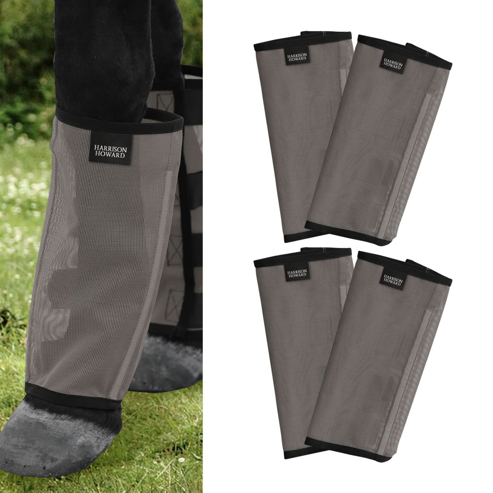 Harrison Howard fly boots showing UV protection and breathable mesh for horse legs
