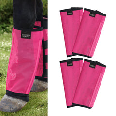Harrison Howard fly boots with UV-protective mesh provide breathable leg protection for magenta small size