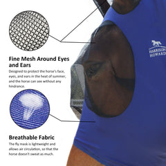 Harrison Howard soft-skin breathable fly mask keeps horse comfortable all day