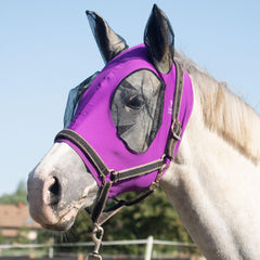 Harrison Howard Super Comfort fly mask with large eye space and UV protection for sunny rides.