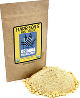 Harrison's Bird Foods Original Bread Mix pack shows organic ingredients for a nutritious bird treat.