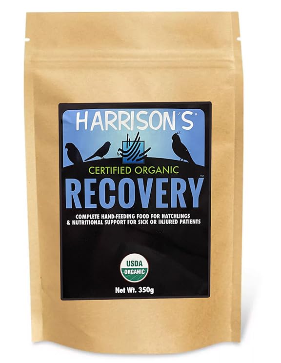 Harrison's Recovery hand-feeding formula packaging for easy storage and prep.