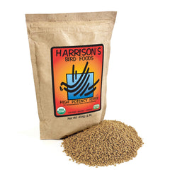 Harrison's High Potency Pepper packshot highlights organic, non-GMO bird food for small to medium species.
