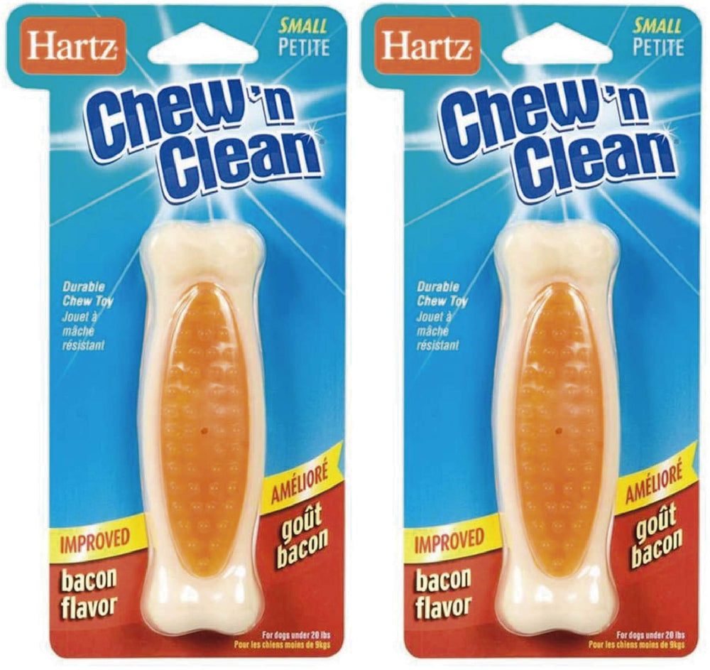 Hartz Chew'n Clean Tuff Bone bacon-flavored small dog toy close-up bone shape for durable chewing and scent appeal