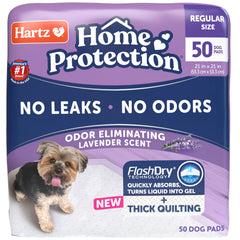 Hartz Home Protection lavender dog pads in a box for easy cleanup.
