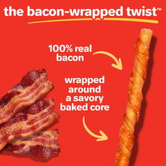 Oinkies Bacon Wrapped Twists close-up of chewy core and bacon bits.